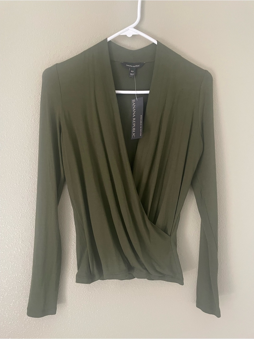 Banana Republic Olive Green Wrap-Style Long Sleeve Top
